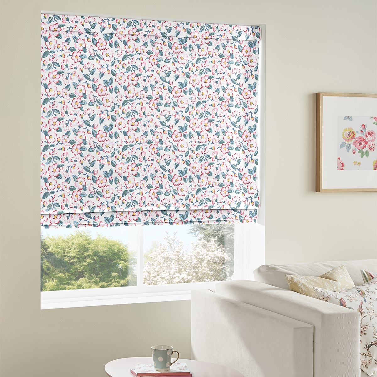 Product photograph of Cath Kidston Climbing Blossom Blush Roman Blind from Choice Furniture Superstore.